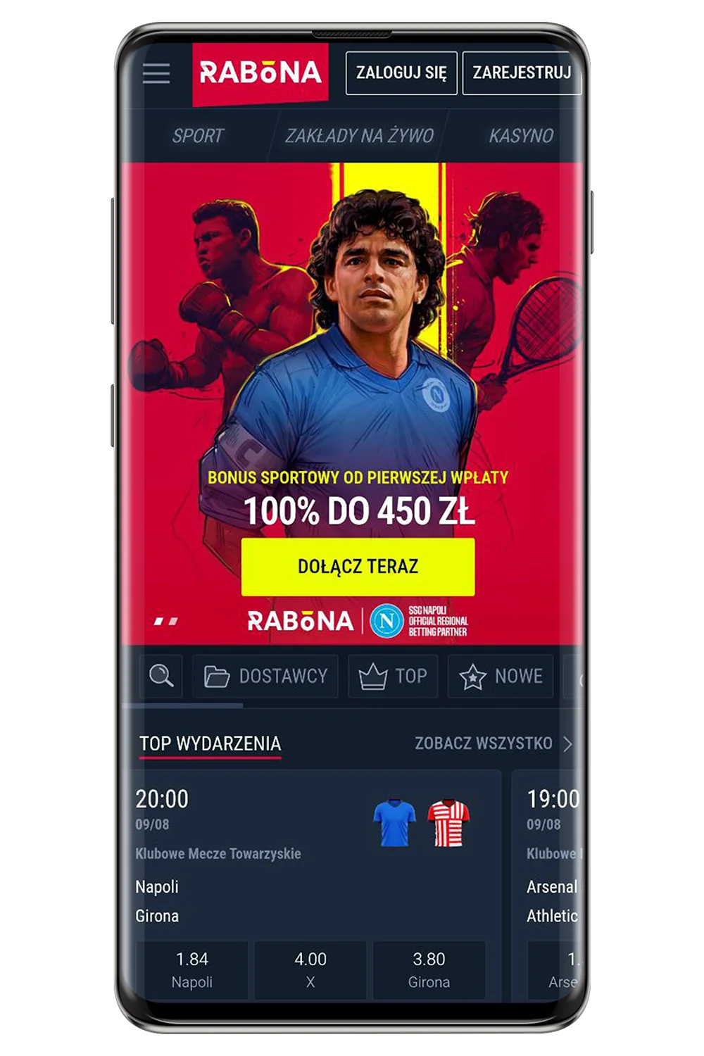 Zrzuty ekranu z oficjalnej strony internetowej Rabona